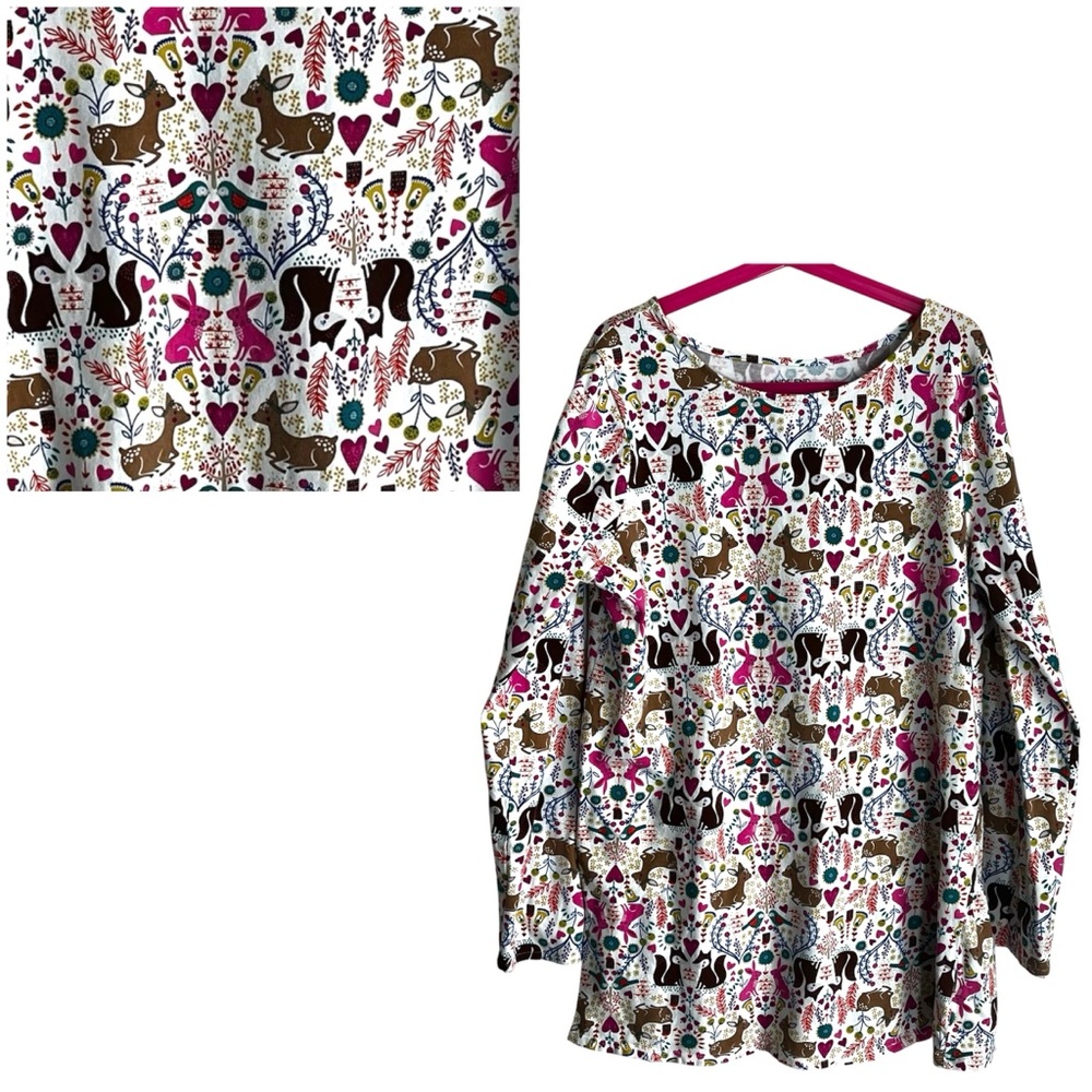 Lands' End Girls Multicolor Print Tunic Top Forest Animal Size Large 14
